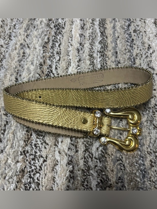 BB Simon Leather Gold Metallic Animal Print Studded Belt 31” W/Large Crystals main image 8